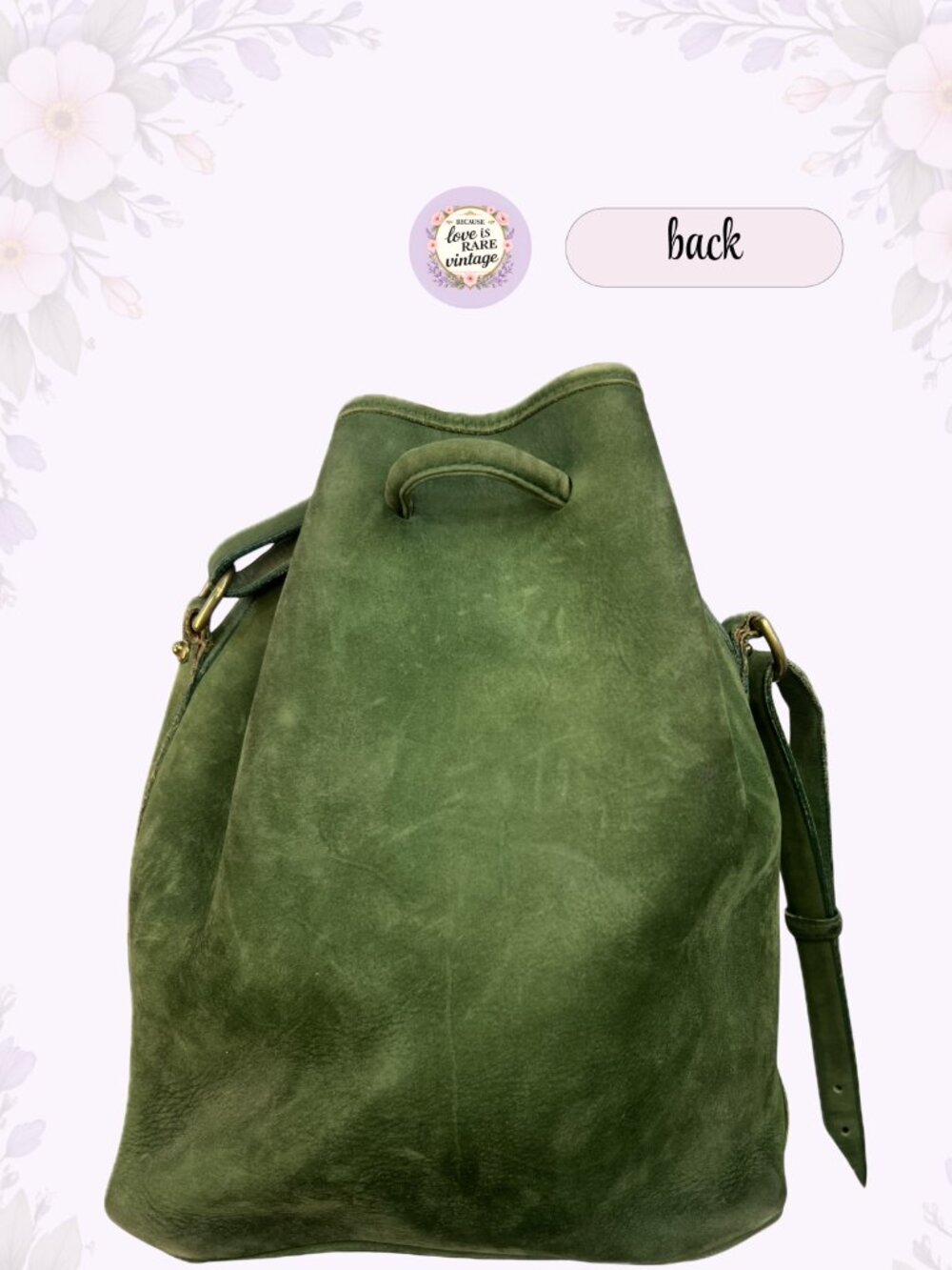 Vintage Dooney & Bourke Leather Bucket Bag • 1990s Green Suede Drawstring Purse - Picture 5 of 15